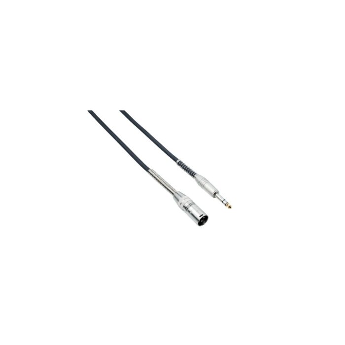 Balanced shielded loudspeaker cable, Iron Extreme series, made with one XLR cannon male and one TRS jack diameter 6,3 mm. Extended cable spring guide. Length 1 m.