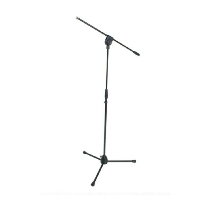 PRO100BK Professional microphone stand with fixed. Upper joint and tripod base made by die-cast aluminum. Clutch-style height adjustment and counterweight made of nylon 6.6. Matt black colour.